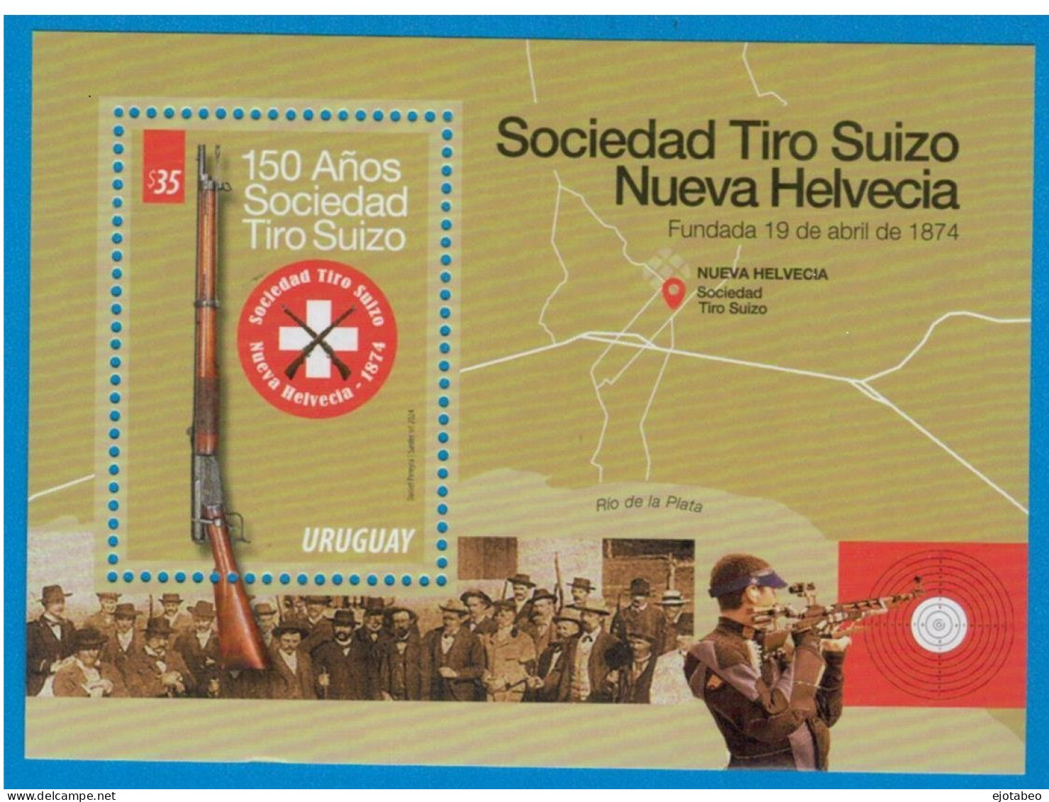 1827 Uruguay 2024 -150a. Sociedad De Tiro De Nueva Helvecia-TT:Rifles,Logos,Mapas,Sombreros - Uruguay