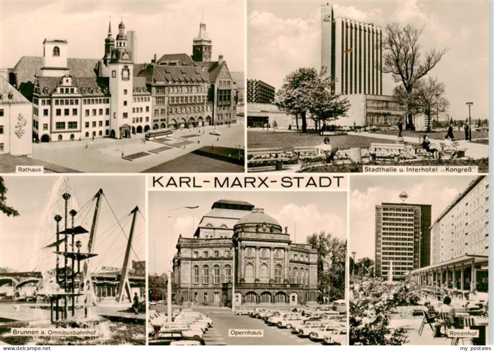 73899268 Karl-Marx-Stadt Rathaus Stadthalle Interhotel Kongress Brunnen Opernhau - Chemnitz