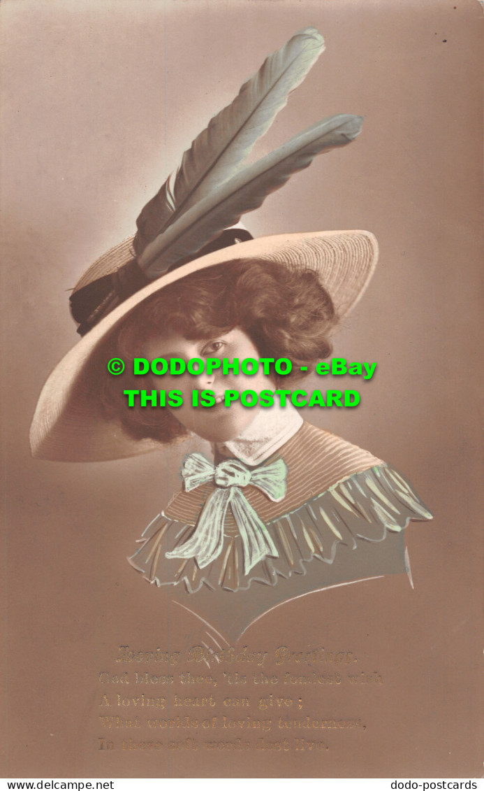R495542 Loving Birthday Wishes. Woman With Hat. Postcard - World