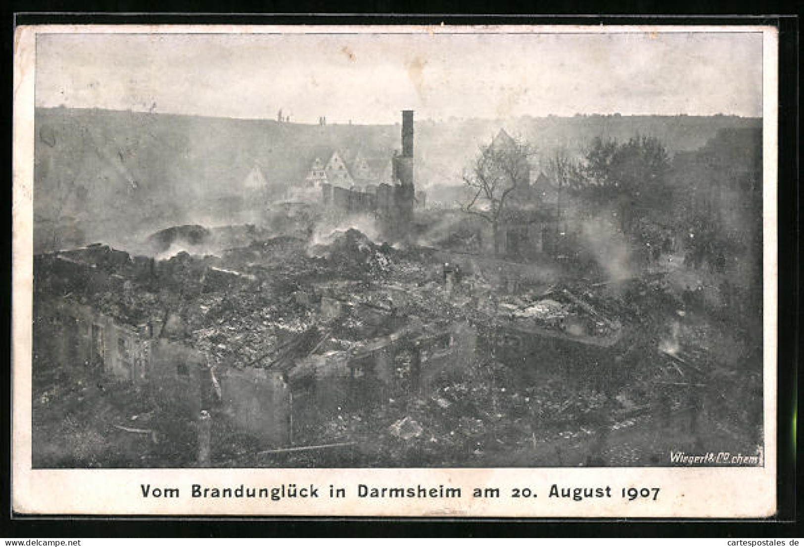 AK Darmsheim, Brandunglück 1907, Zerstörtes Gebäude  - Katastrophen