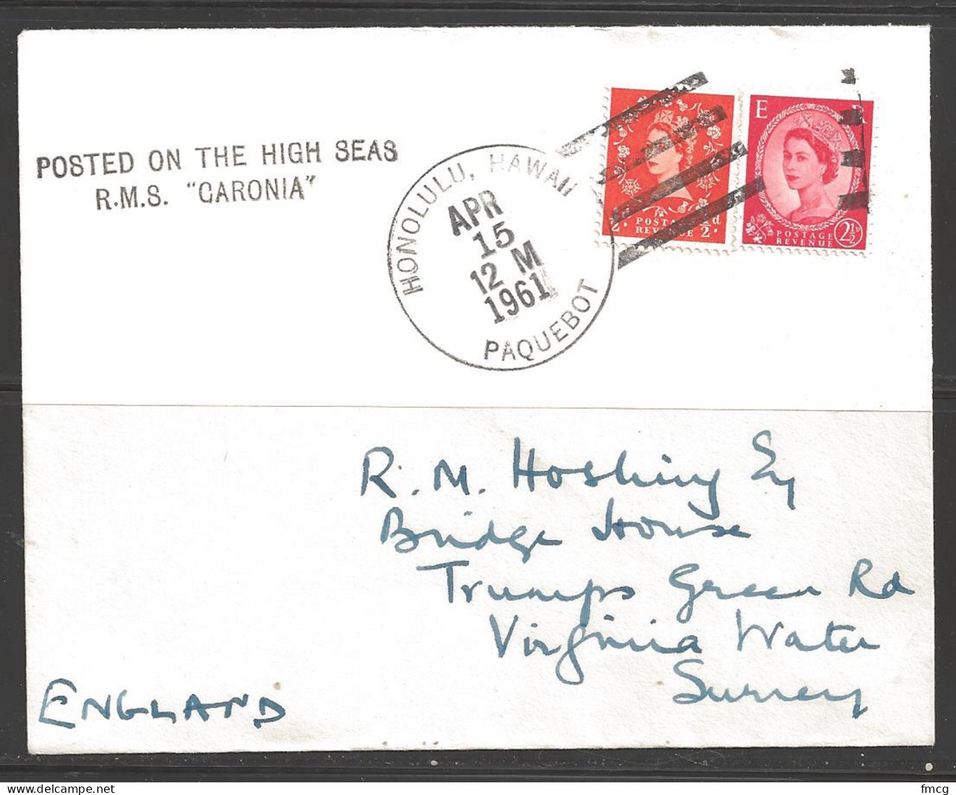 1961 Paquebot Cover British Stamps Used In Honolulu. Hawaii (Apr 15) - Lettres & Documents