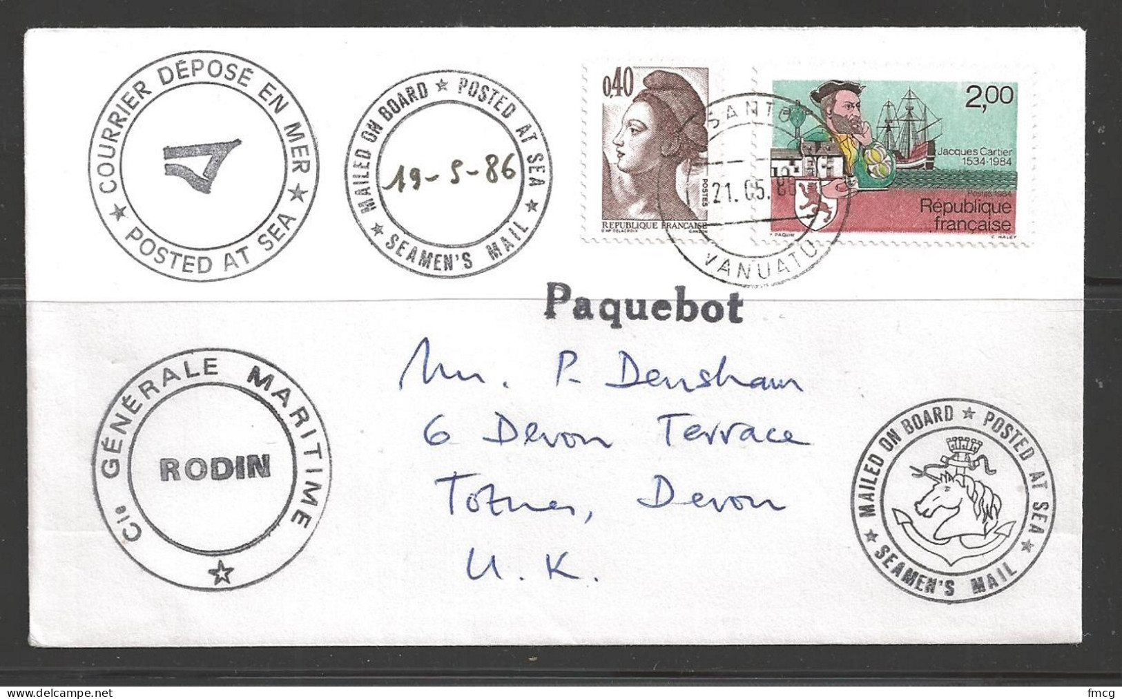 1986 Paquebot Cover France Stamps Used In Santos, Vanuatu (21.05.86) - Vanuatu (1980-...)