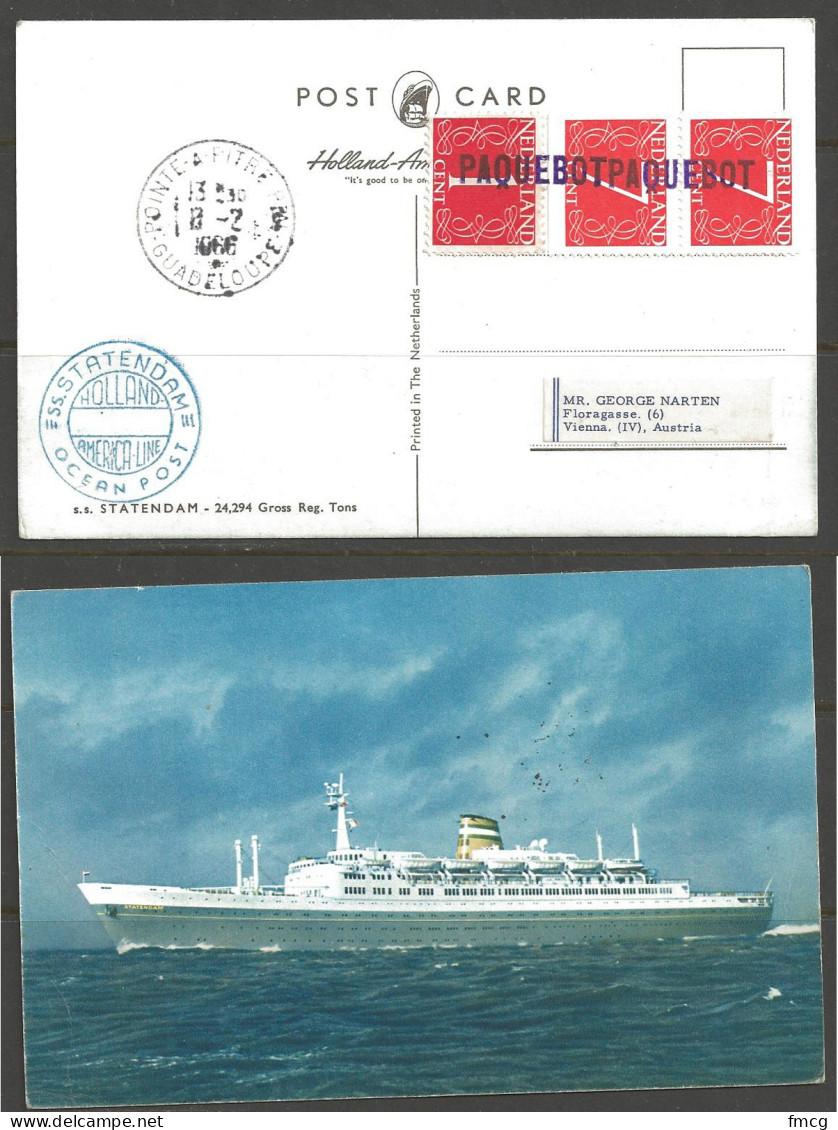 1966 Pointe A Piyre Guadeloupe Paquebot Marking On Ship Pc, DU Stamps - Lettres & Documents