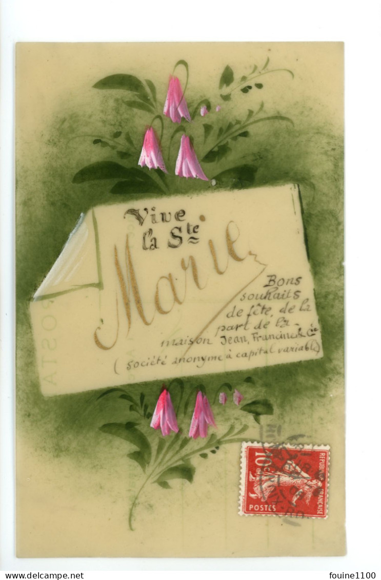 Carte En Celluloïde Fleur Peinte à La Main Vive La Sainte MARIE ( Prénom ) - Vornamen