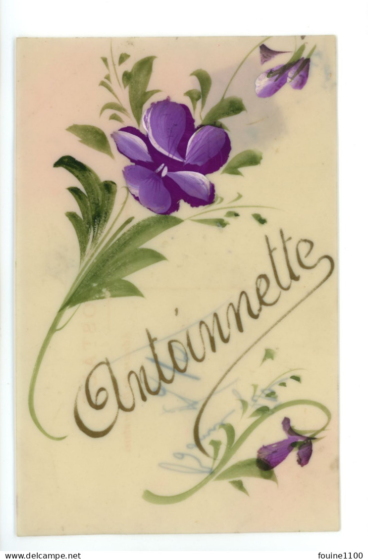 Carte En Celluloïde Fleur Peinte à La Main ANTOINNETTE ( Antoinette ? )( Prénom ) - Voornamen