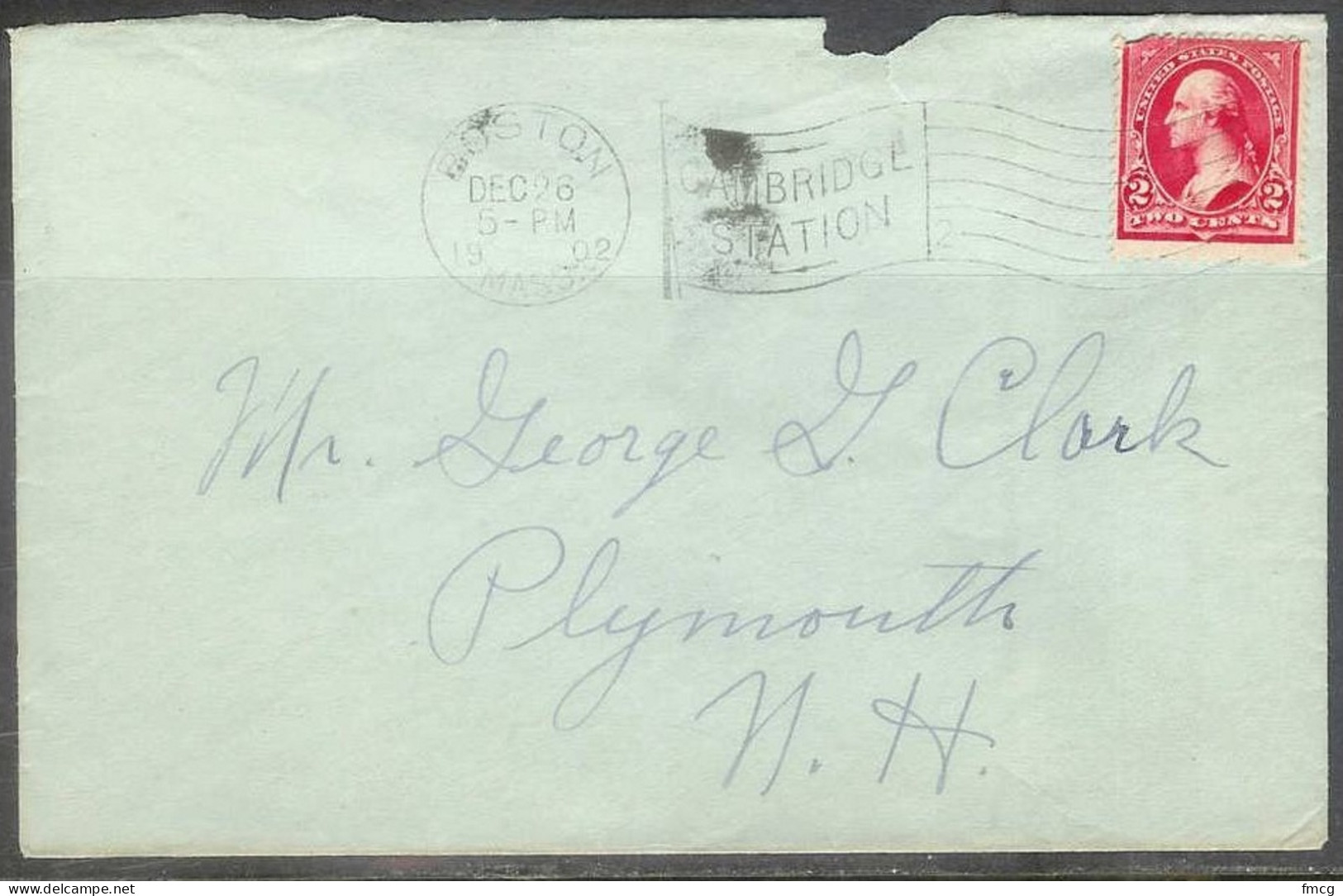 1902 Boston Mass (Dec 26) Cambridge Station Flag Cancel - Briefe U. Dokumente