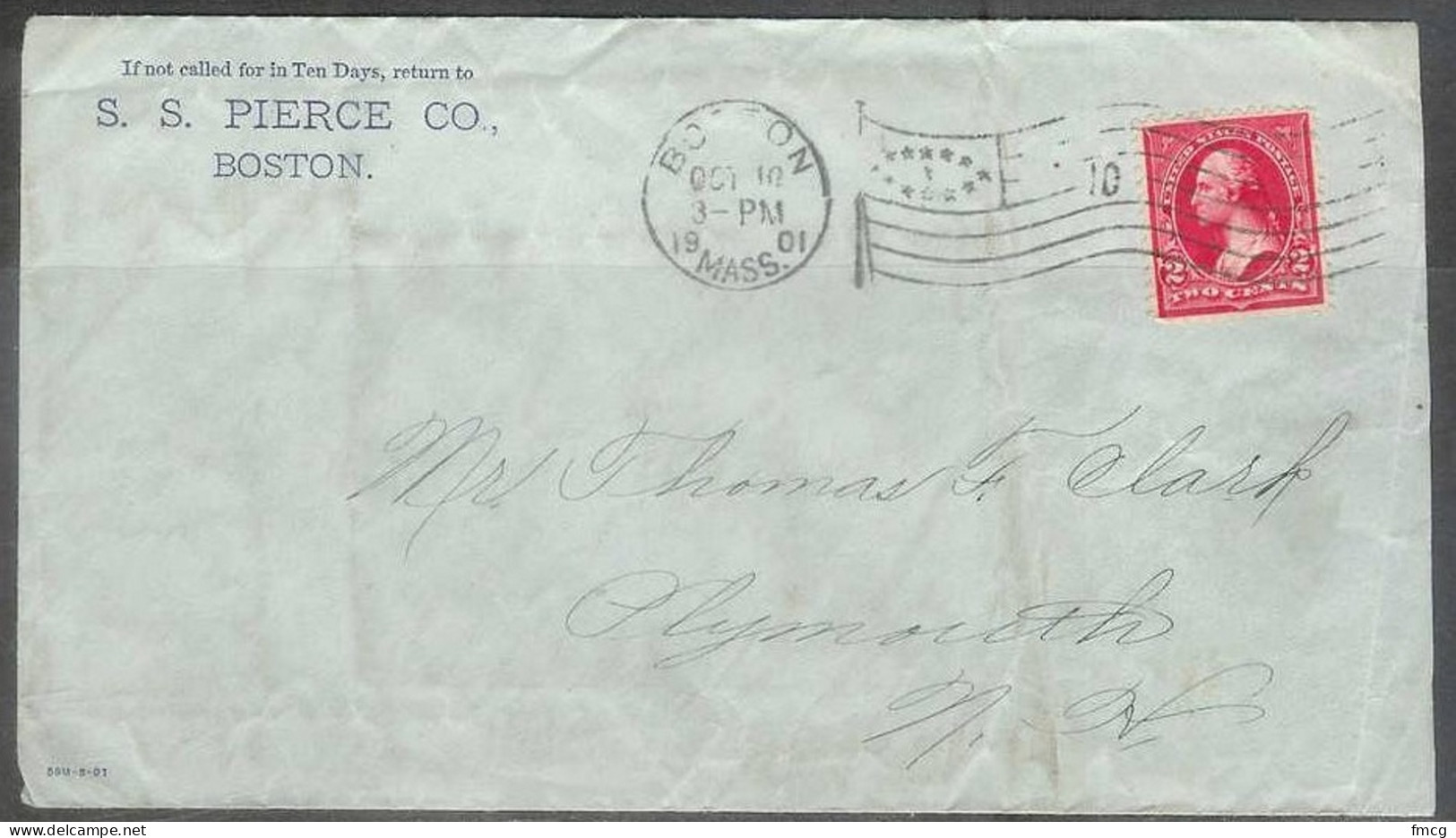 1901 Boston Mass (Oct 10) "10" Flag Cancel Corner Card - Lettres & Documents