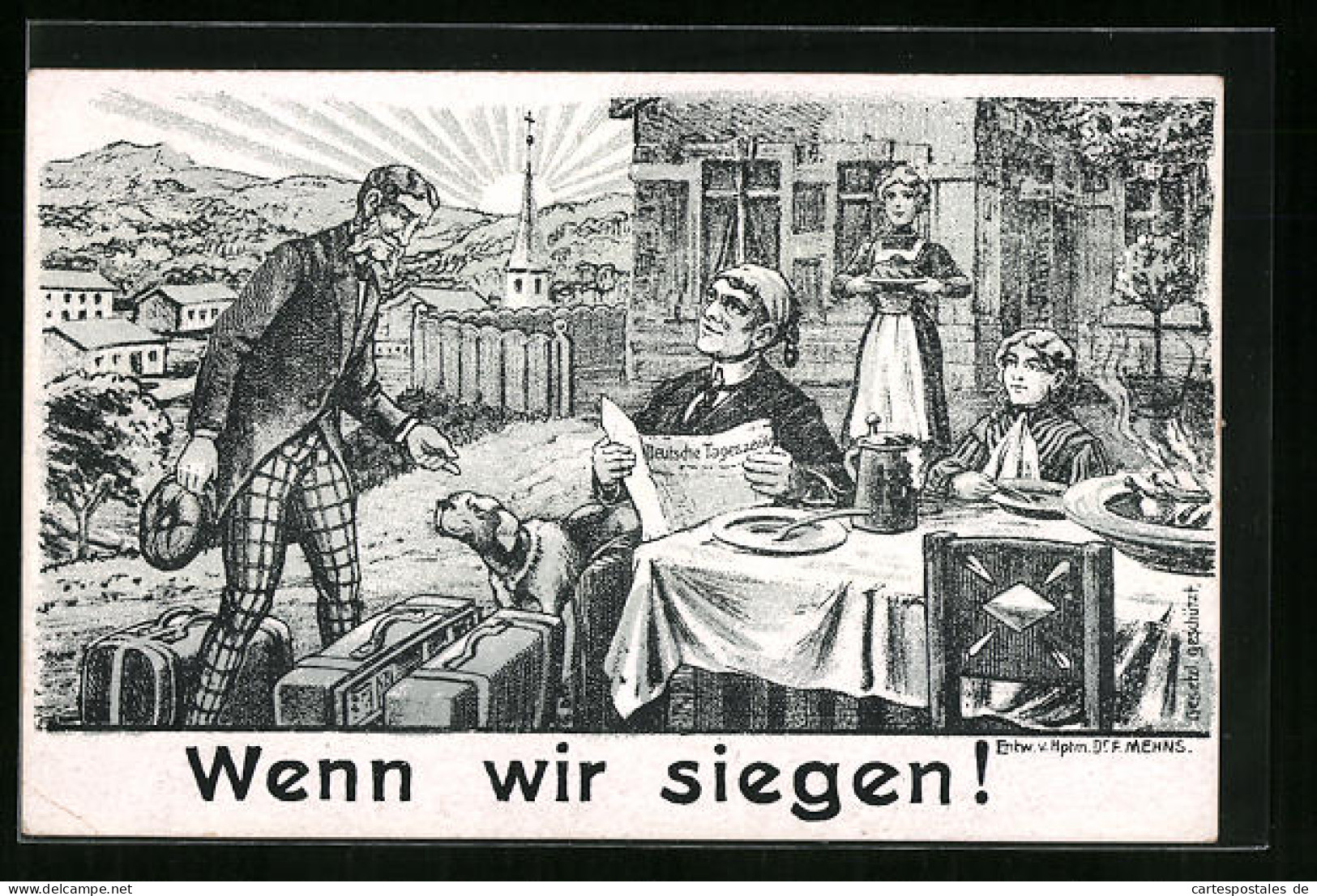 AK Der Deutsche Michel Sitzt Am Frühstückstisch, Wenn Wir Siegen! Propaganda 1. Weltkrieg  - War 1914-18