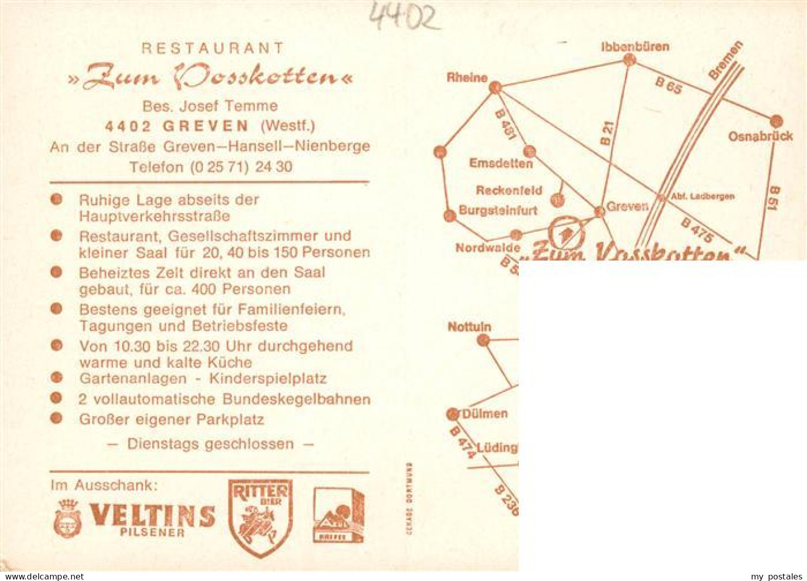 73894316 Greven  Westfalen Restaurant Zum Vosskotten Gastraeume  - Greven