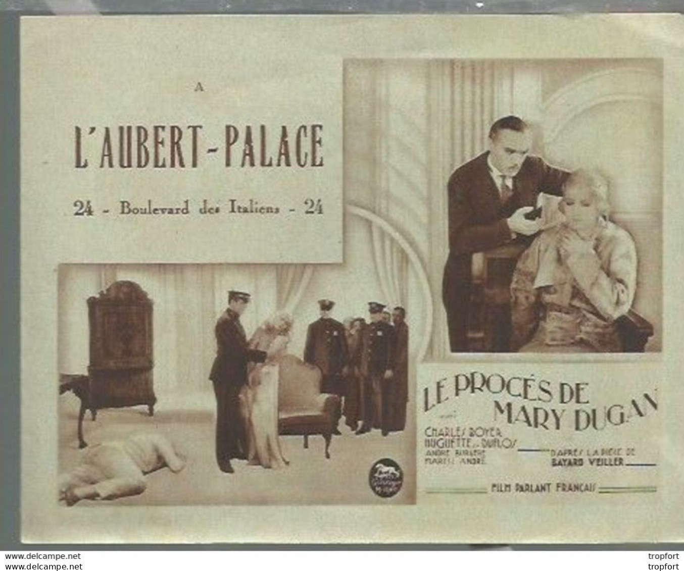 Bb // Vintage // Old French Movie Program / Programme Cinéma Aubert Palace Procès MARY DUGAN // Boyer Duflos - Programas