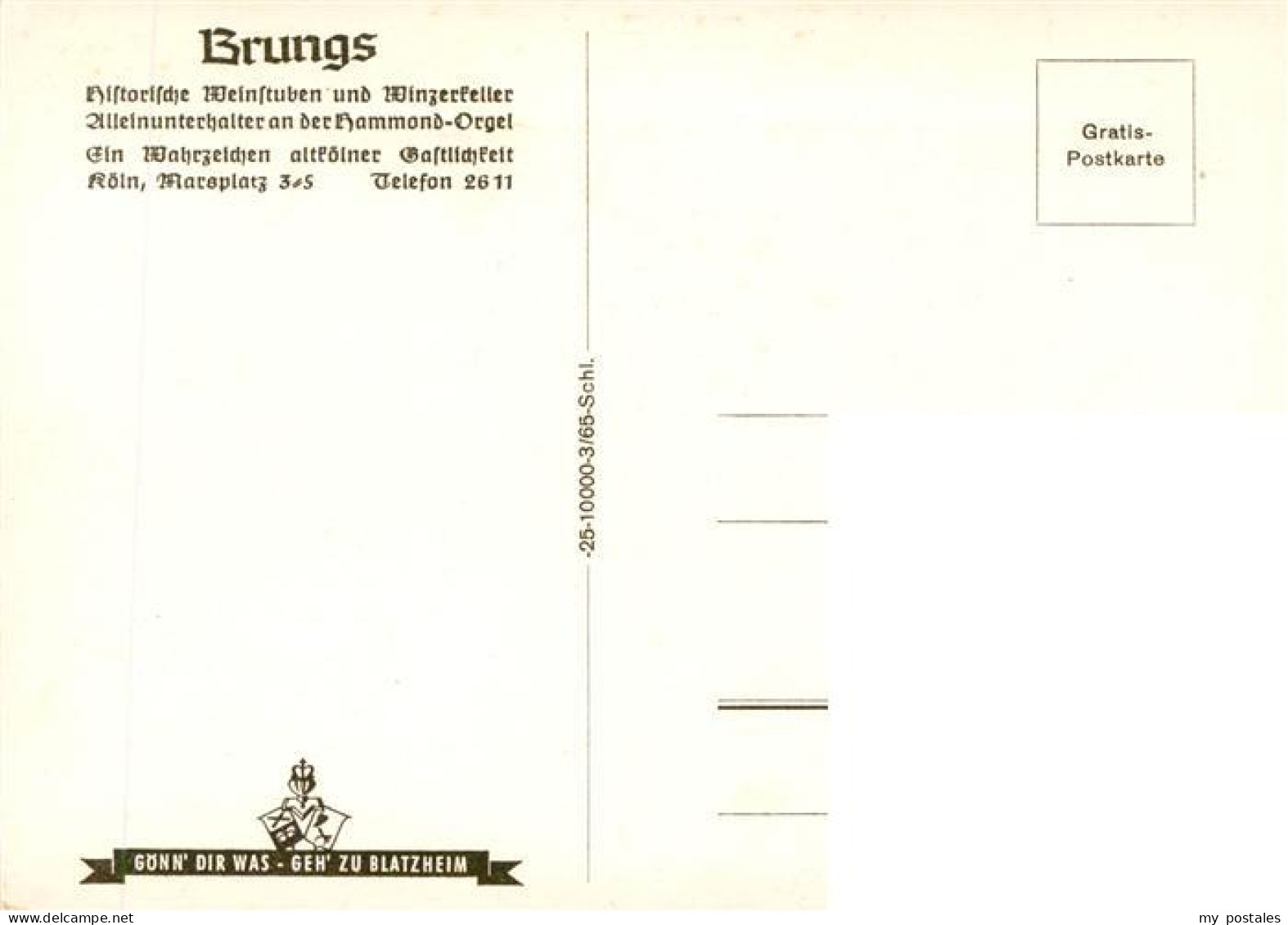 73894233 Koeln  Rhein Historische Weinstube Winzerkeller Brungs  - Koeln