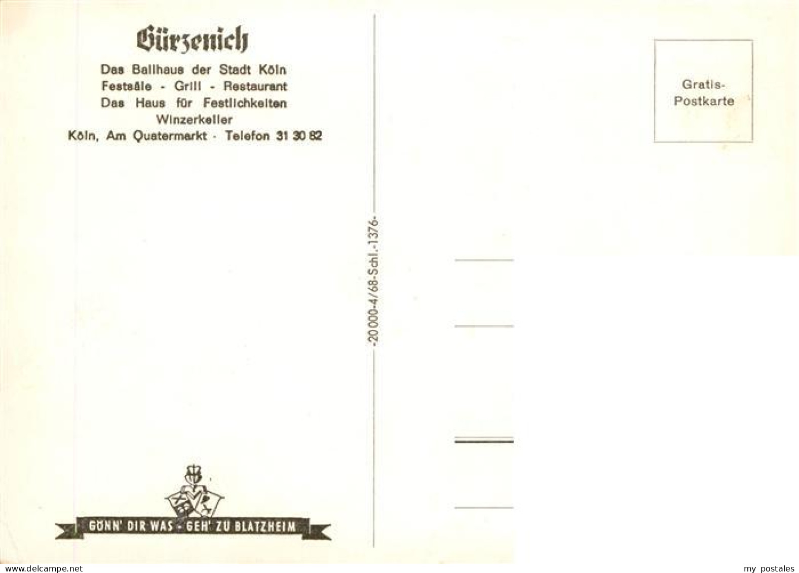 73894232 Koeln  Rhein Ballhaus Guerzenich Restaurant Winzerkeller  - Koeln