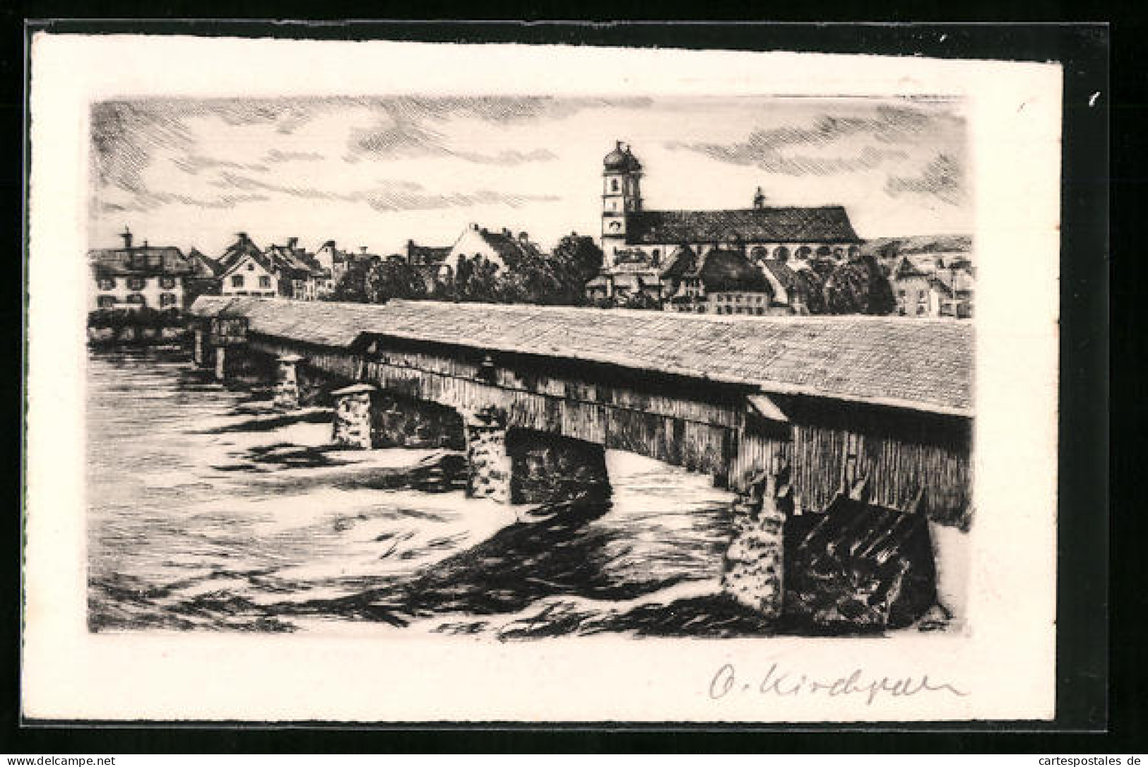Künstler-AK Säckingen, Partie An Der Rheinbrücke  - Bad Saeckingen