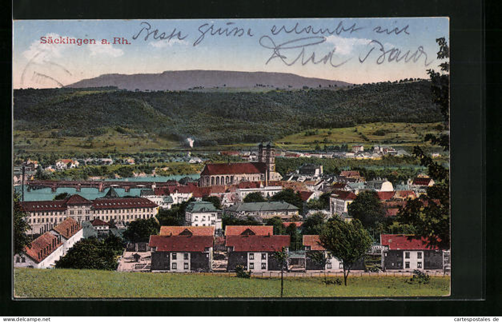 AK Säckingen A. Rhein, Stadttotale, Blick Auf Die Rheinbrücke  - Bad Saeckingen