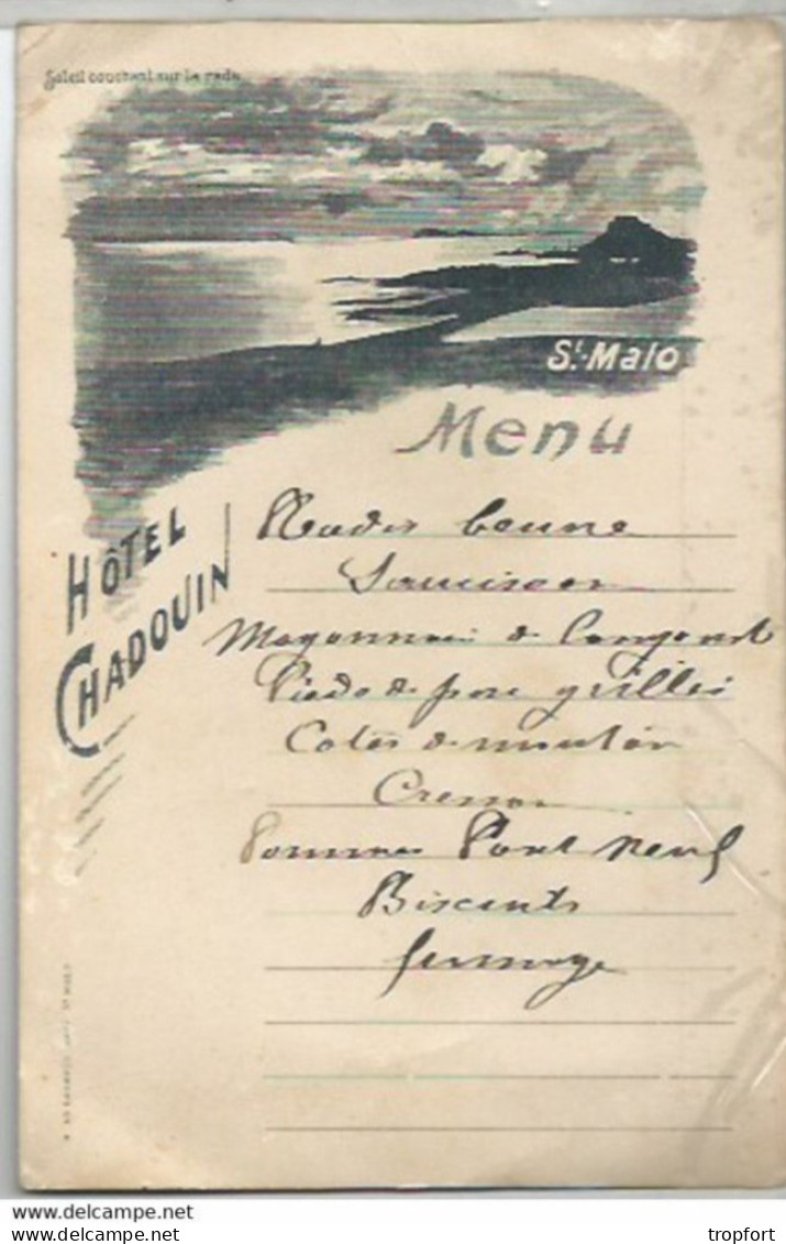 RT // Vintage // à Saisir !! Menu Ancien SAINT MALO Hôtel CHADOUIN // Soleil Couchant Sur La Rade - Menus