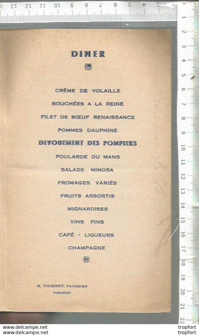 RT // Vintage // à Saisir !! Menu Ancien SUPERBE POMPIER Perche De Feu // Vigneux Thierry PATISSIER  BSPP Pompiers - Menu