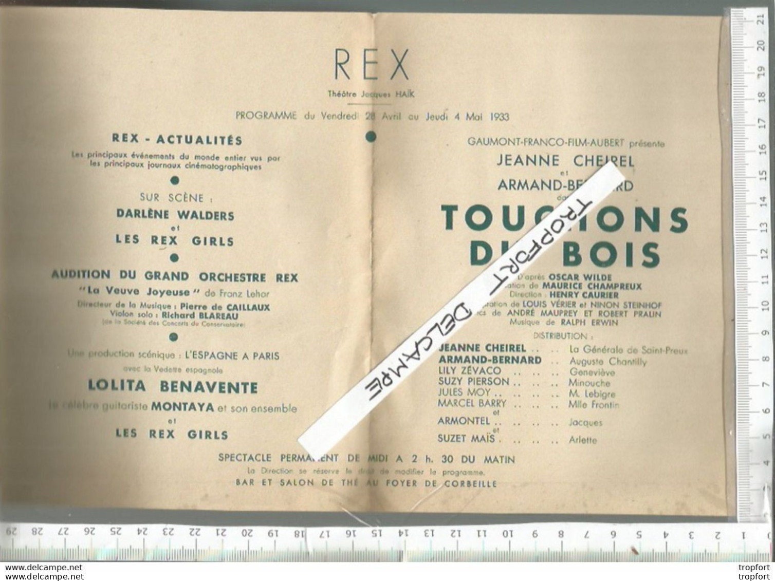 RT // Vintage // à Saisir !! Programme Cinéma REX 1933 Espagne LOLITA BENAVENTE // Cheirle Armand Bernard Oscar WILDE - Programme