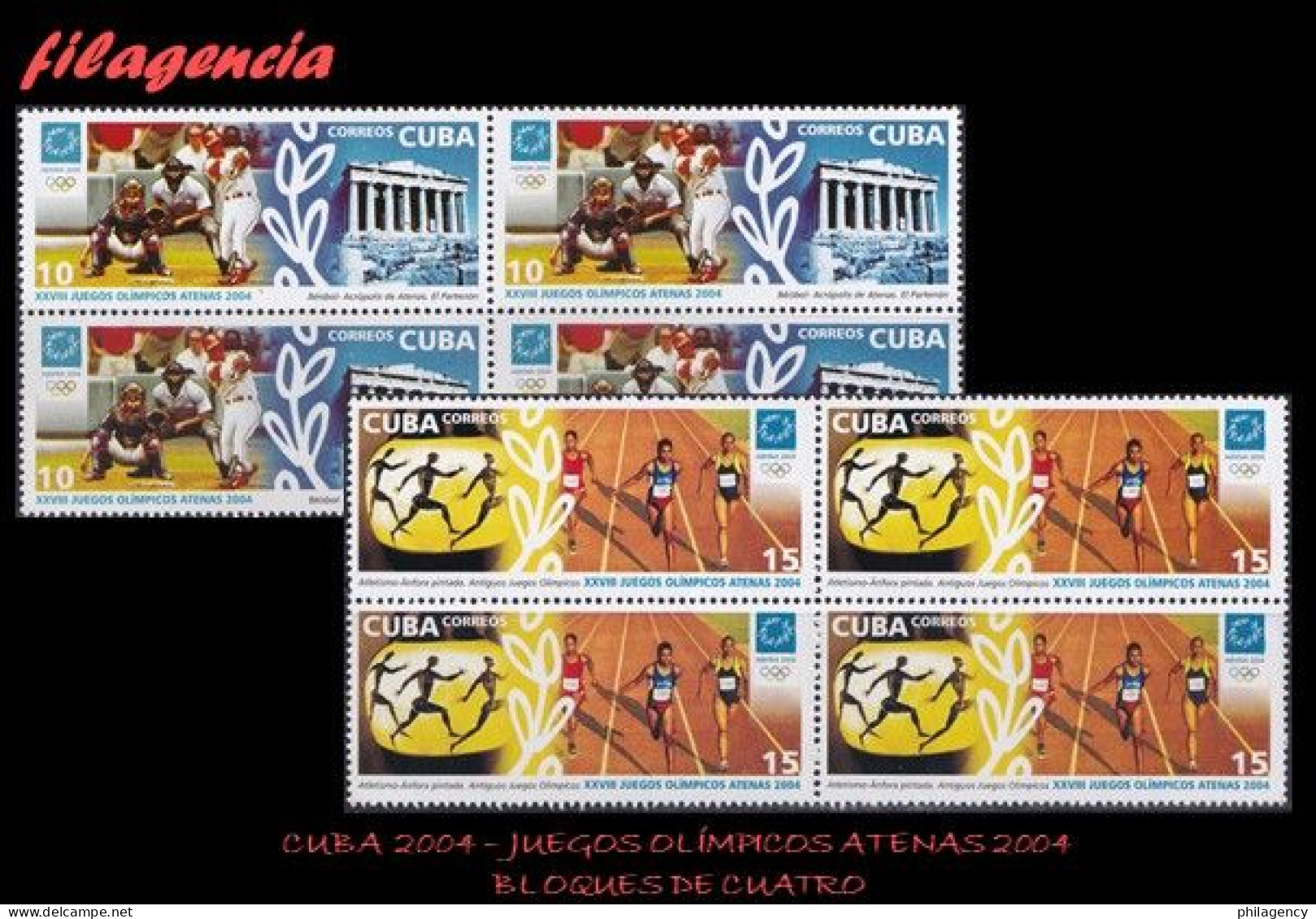 CUBA. BLOQUES DE CUATRO. 2004-03 JUEGOS OLÍMPICOS EN ATENAS - Nuovi