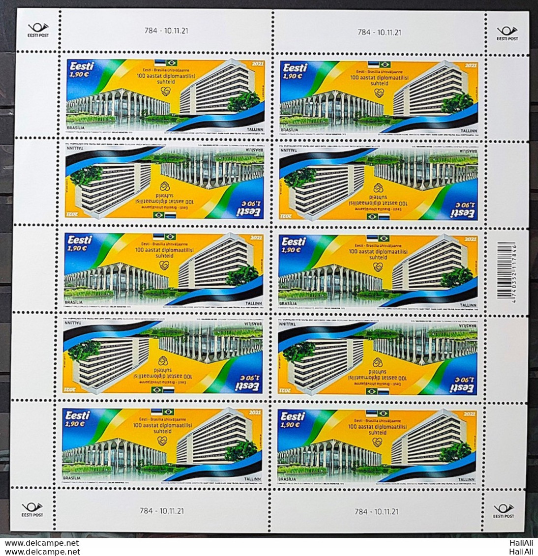 Stamp Estonia Diplomatic Relations Brasilia Talin 2021 Sheet - Estonia