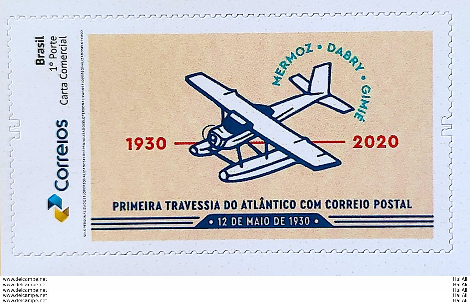 PB 193 Brazil Personalized Stamp 90 Years First Atlantic Crossing With Postal Mail Airplane 2021 - Personalized Stamps
