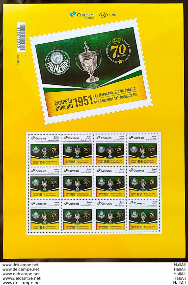 PB 192 Brazil Personalized Stamp Palmeiras 70 Years World Title 1951 Soccer Football 2021 Sheet - Sellos Personalizados