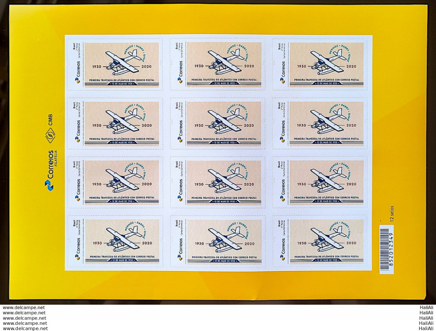 PB 193 Brazil Personalized Stamp 90 Years First Atlantic Crossing With Postal Mail Airplane 2021 Sheet - Personnalisés