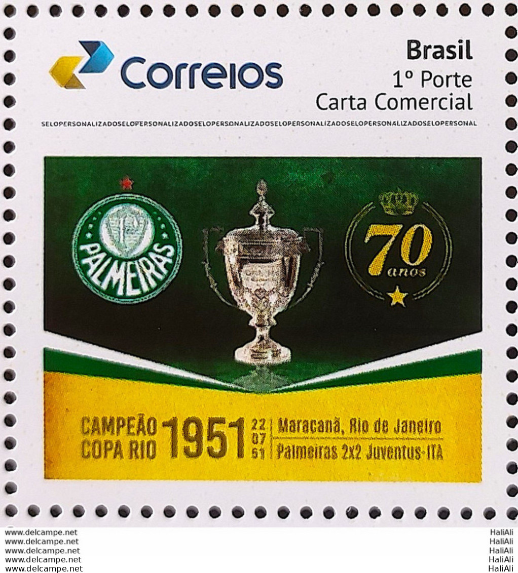 PB 192 Brazil Personalized Stamp Palmeiras 70 Years World Title 1951 Soccer Football 2021 - Personnalisés