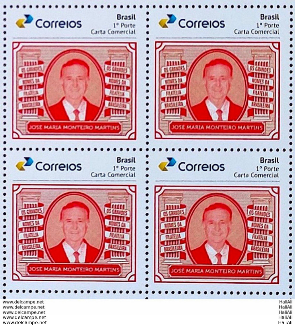 PB 191 Brazil Personalized Stamp Great Names Of Brazilian Philately José Maria Monteiro Martins 2021 Block Of 4 - Gepersonaliseerde Postzegels