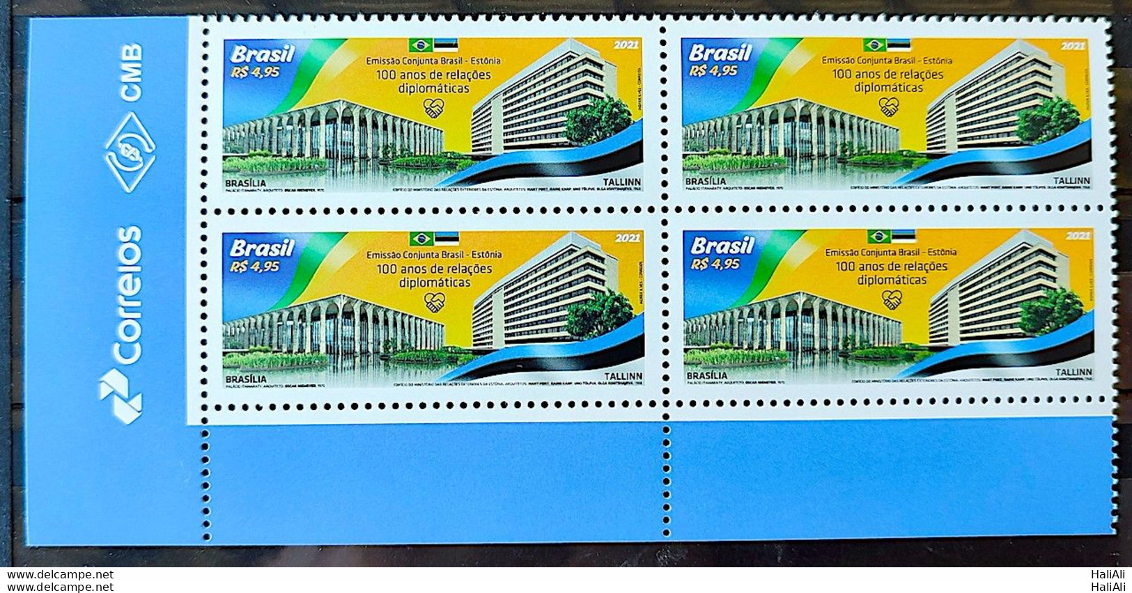 C 4024 Brazil Stamp Joint Issue 100 Years Of Diplomatics Relations Brazil Estonia 2021 Block Of 4 Vignette Correios - Ungebraucht