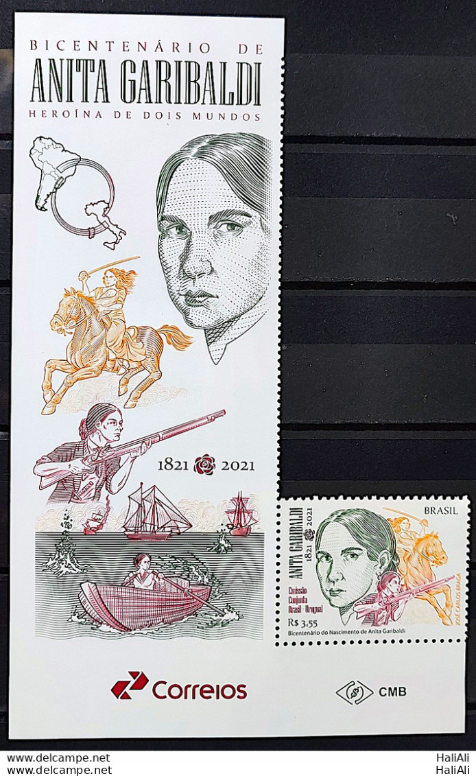 C 4003 Brazil Stamp 200 Years Anita Garibaldi Horse Weapon 2021 With Vignette - Neufs