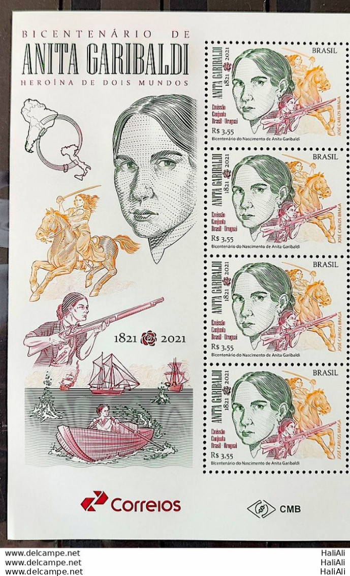 C 4003 200 Years Of The Birth Of Anita Garibaldi, Horse, Weapon 2021 With Vignette And 4 Stamps - Unused Stamps