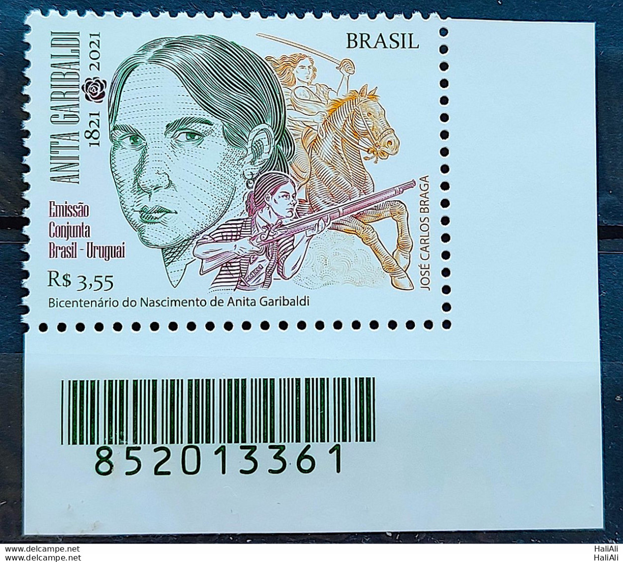 C 4003 Brazil Stamp 200 Years Anita Garibaldi Horse Gun 2021 Barcode - Ongebruikt