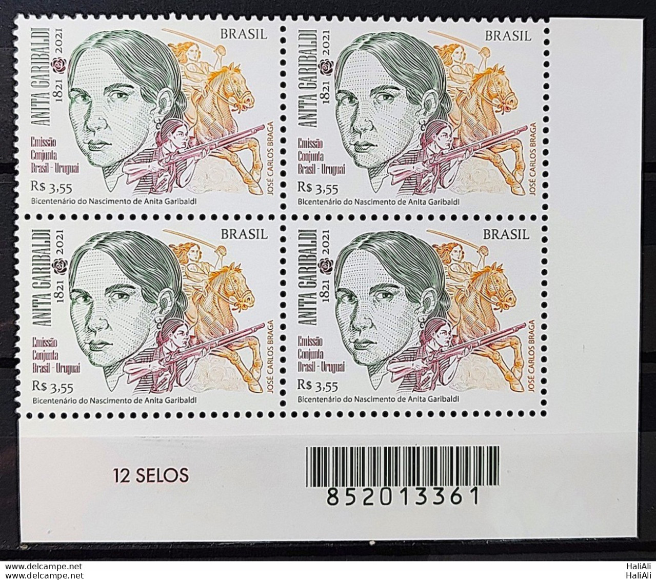 C 4003 Brazil Stamp 200 Years Anita Garibaldi Horse Weapon 2021 Block Of 4 Barcode - Unused Stamps