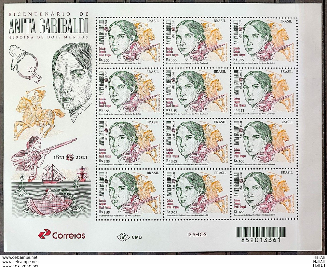 C 4003 200 Years Of The Birth Of Anita Garibaldi, Horse, Weapon 2021 Sheet - Neufs