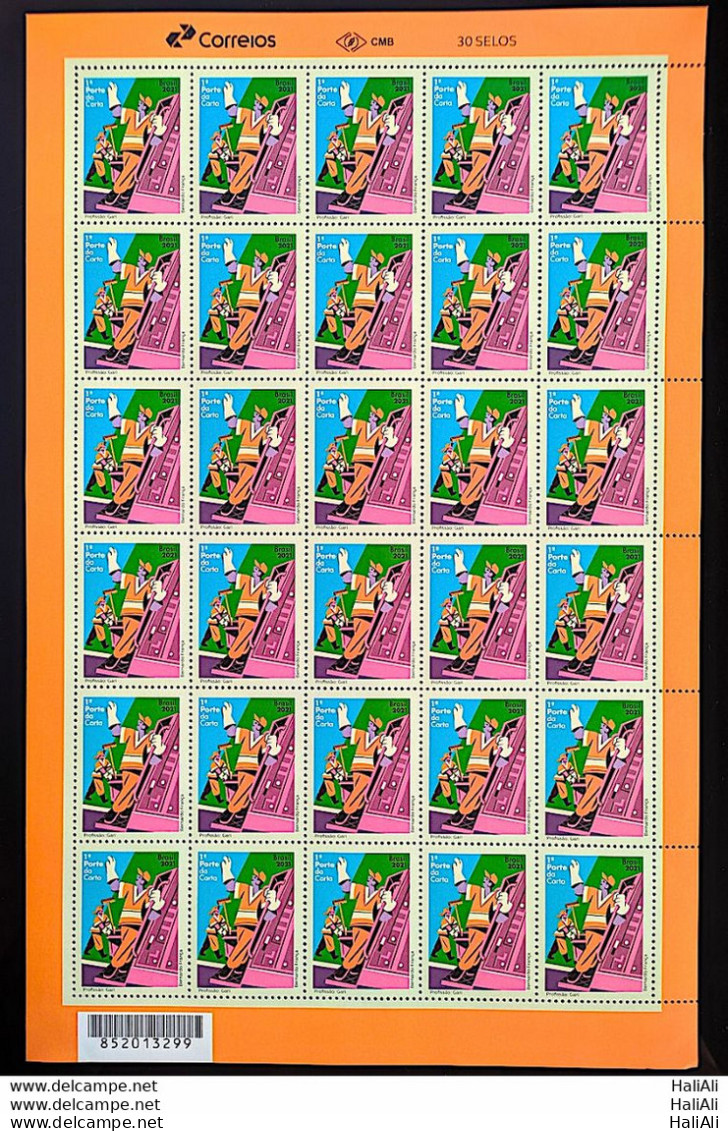 C 3986 Brazil Stamp Profession Gabageman Street Sweeper Environment Truck Gari 2021 Sheet - Ungebraucht