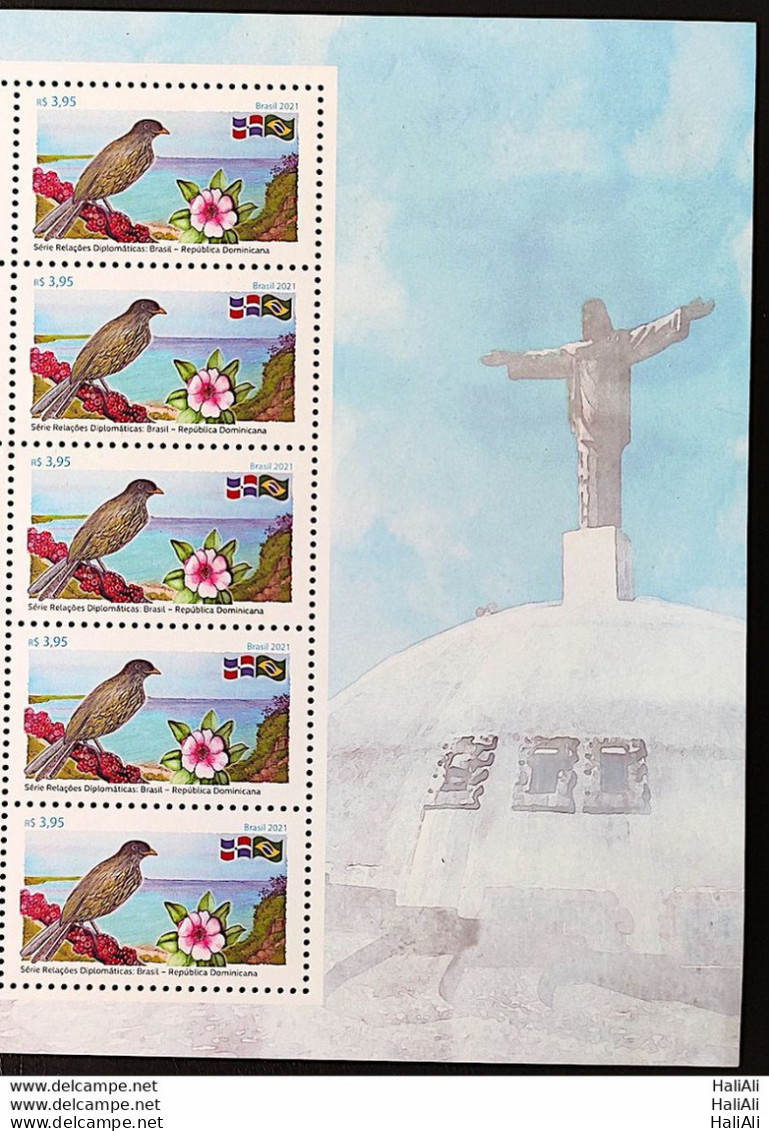 C 3985 Brazil Stamp Diplomatic Relations Dominican Republic Bird Bird Flag Flower 2021 With Vignette - Neufs