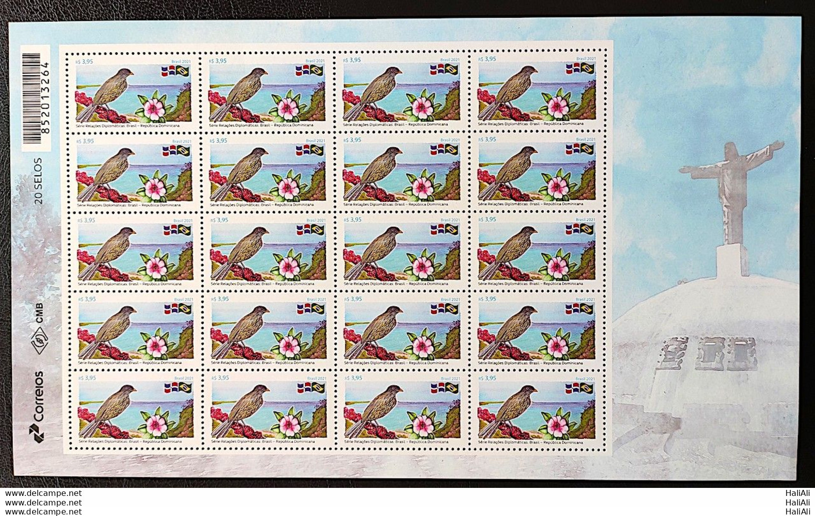 C 3985 Brazil Stamp Diplomatic Relations Dominican Republic Bird Bird Flag Flower 2021 Sheet - Ongebruikt