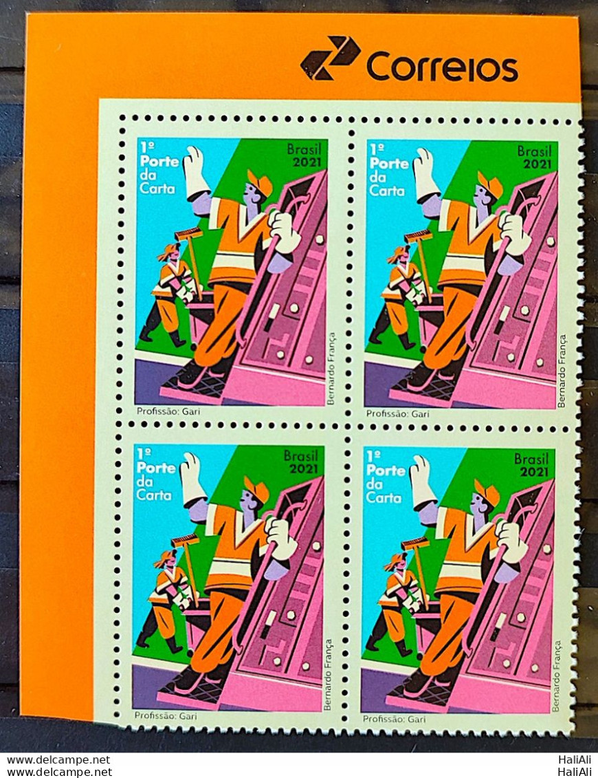 C 3986 Brazil Stamp Profession Gabageman Street Sweeper Environment Truck Gari 2021 Block Of 4 Vignette Correios - Ungebraucht