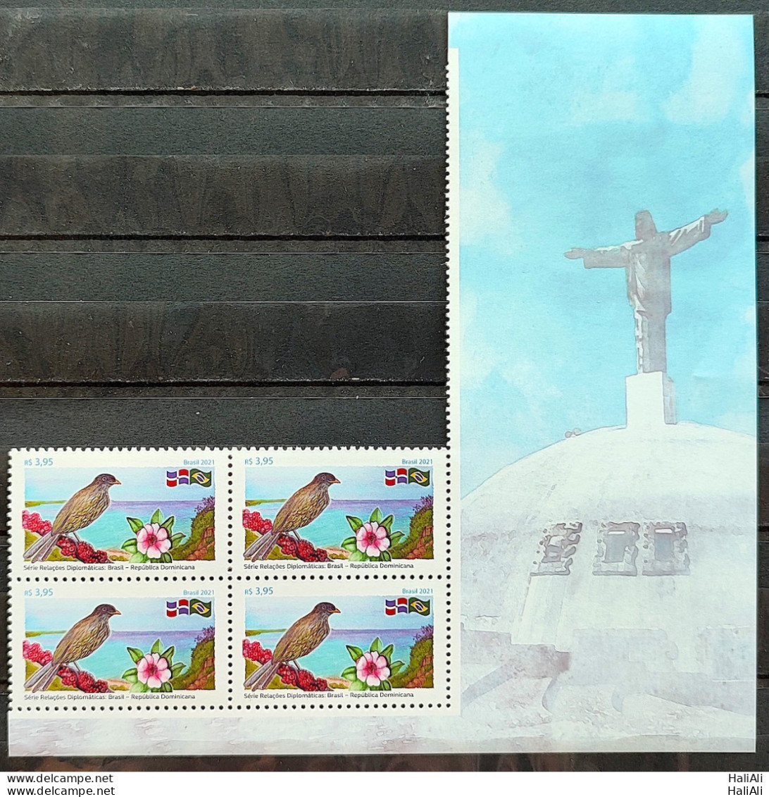 C 3985 Brazil Stamp Dominican Republican Diplomatic Relationships Bird Flag 2021 Block Of 4 Vignette - Ungebraucht