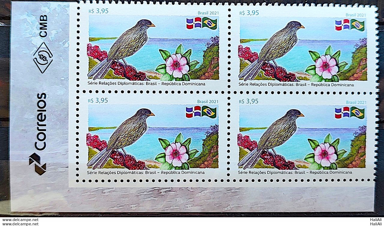 C 3985 Brazil Stamp Diplomatic Relations Brazil Dominican Republic Bird Flag 2021 Block Of 4 Vignette Correios - Ongebruikt