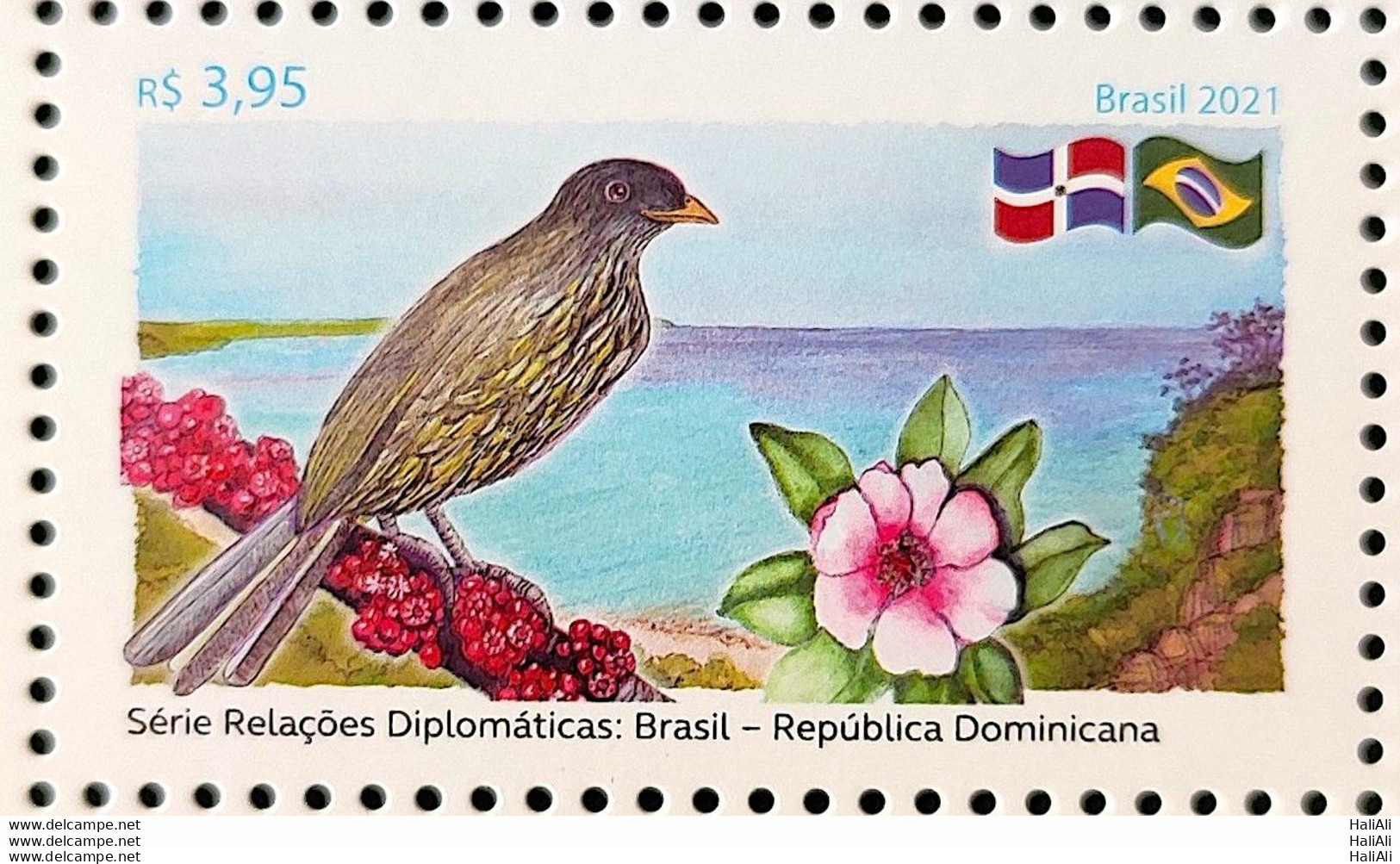 C 3985 Brazil Stamp Diplomatic Relations Dominican Republic Bird Bird Flag Flower 2021 - Ungebraucht