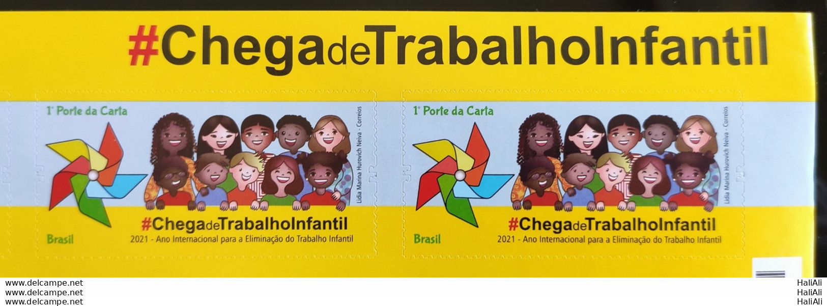 C 3984 Brazil Stamp No More Child Labor Self Adhesive Child 2021 Pair With Vignette Theme - Ungebraucht