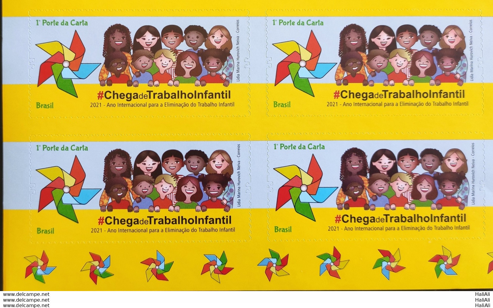 C 3984 Brazil Stamp No More Child Labor Self Adhesive Child 2021 Block Of 4 With Lower Vignette - Ungebraucht