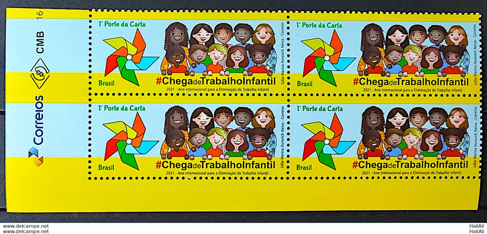 C 3983 Brazil Stamp Enough Of Child Labor Child 2021 Gomado Vignette Block Of 4 Correios - Ungebraucht