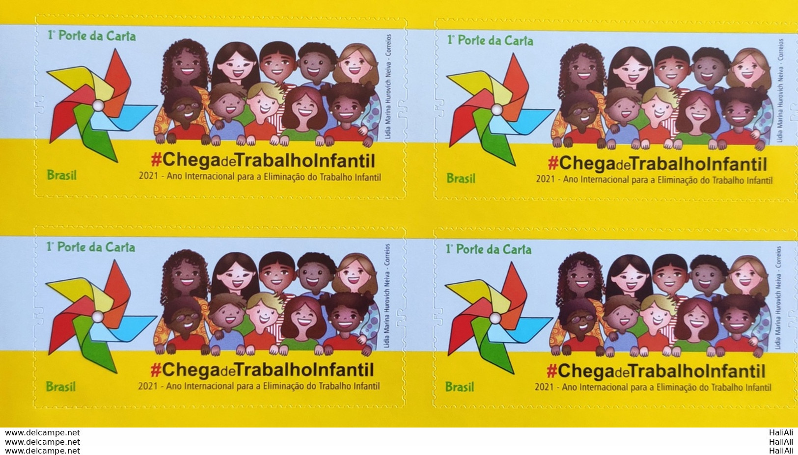 C 3984 Brazil Stamp No More Child Labor Self Adhesive Child 2021 Block Of 4 - Unused Stamps