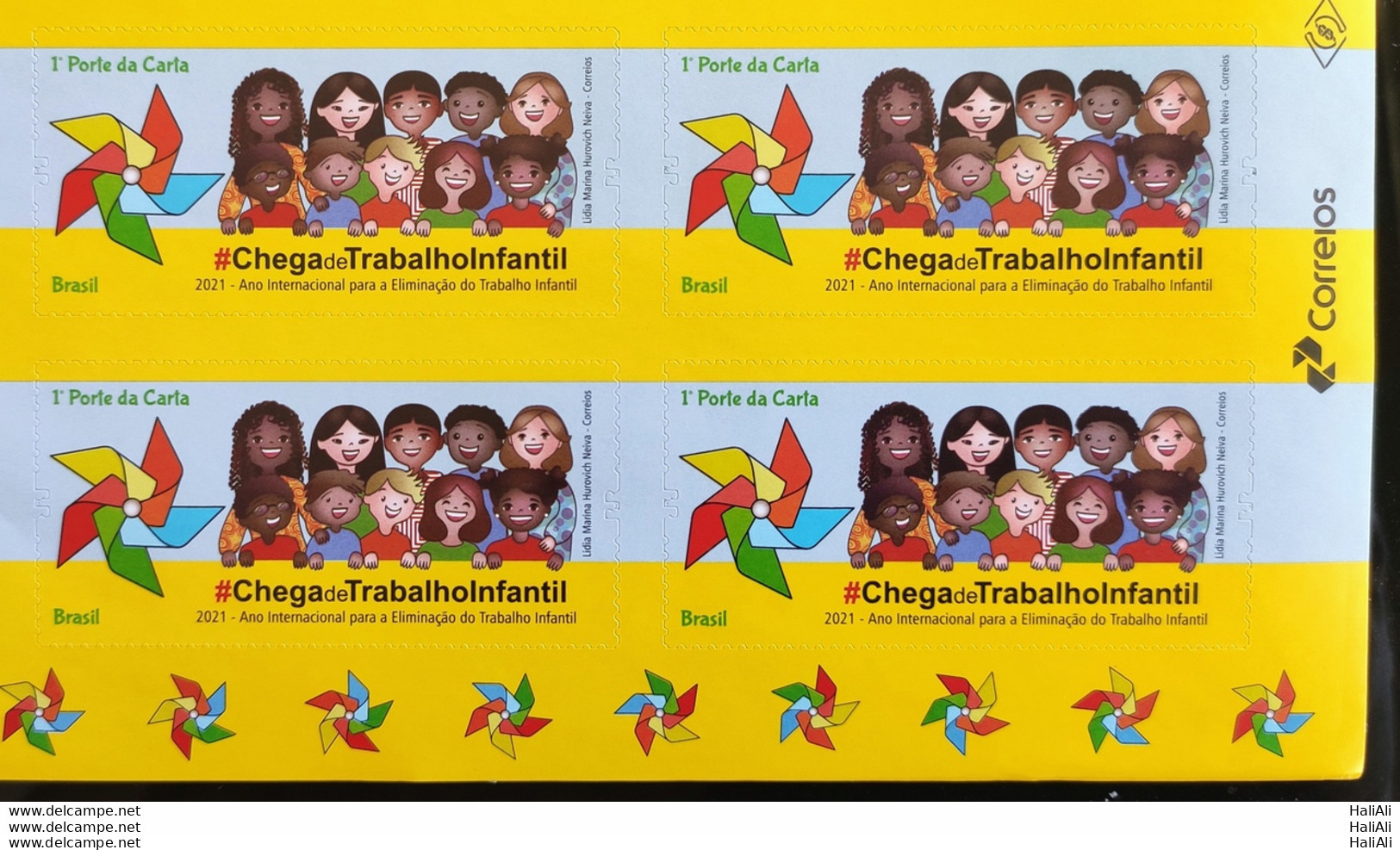 C 3984 Brazil Stamp No More Child Labor Self Adhesive Child 2021 Block Of 4 With Loswer Vignette And Correios Logo - Ungebraucht