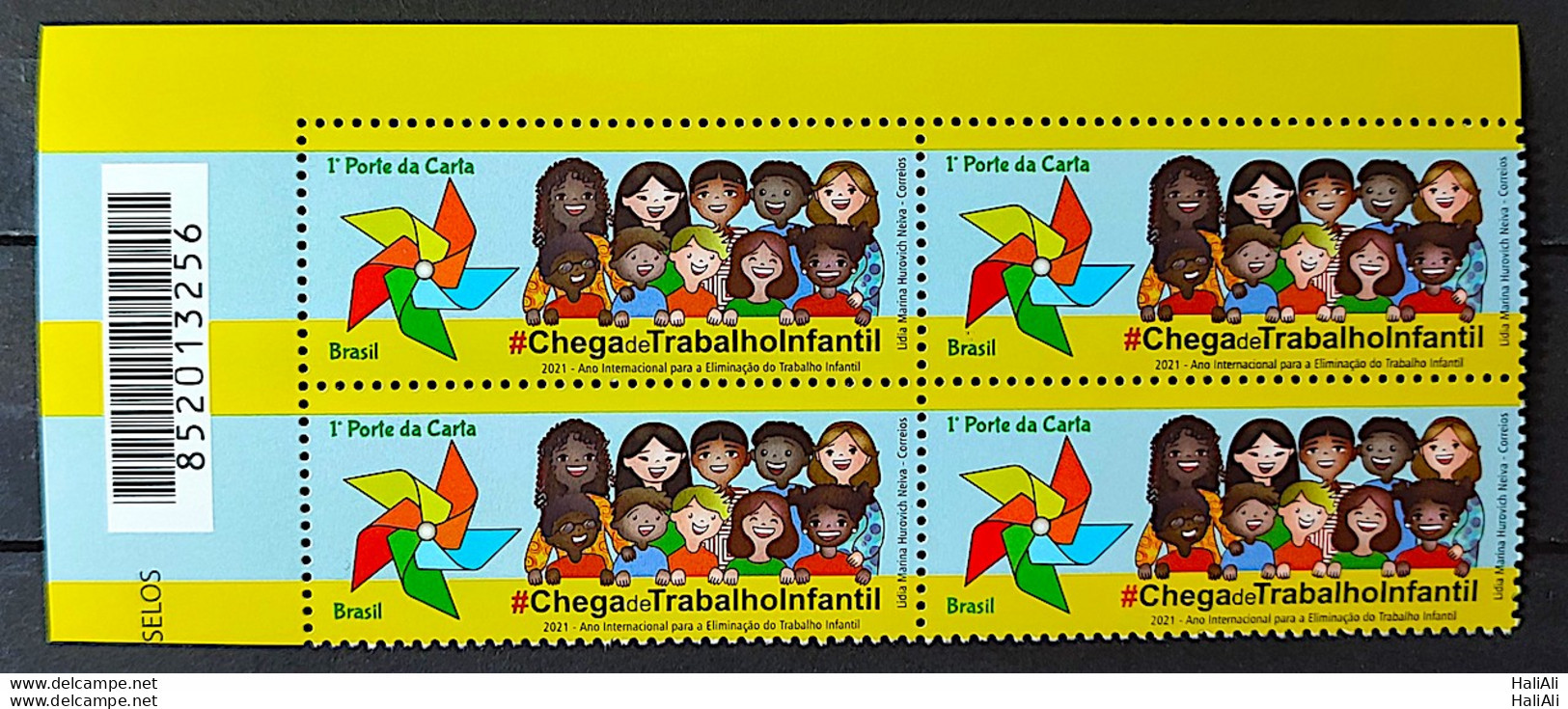 C 3983 Brazil Stamp Enough Of Child Labor Child 2021 Gomado Block Of 4 Barcode - Neufs