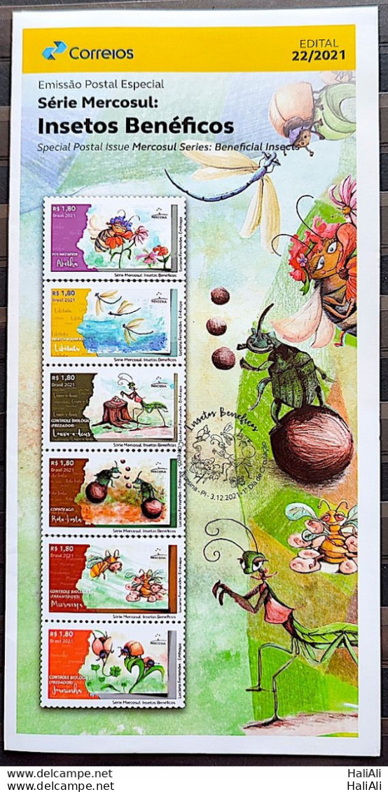 Brochure Brazil Edital 2021 22 Beneficial Insects Dragonfly Ladybug Bee Praying Mantis Scroll Dust Without Stamp - Storia Postale