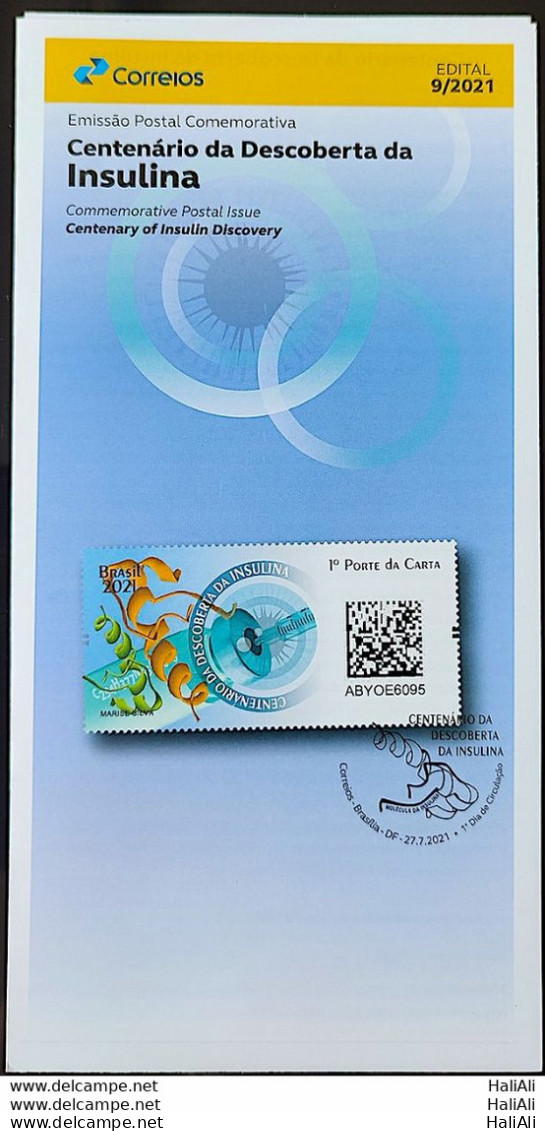 Brochure Brazil Edital 2021 09 Centenary Of Insulin Discovery Health Without Stamp - Covers & Documents