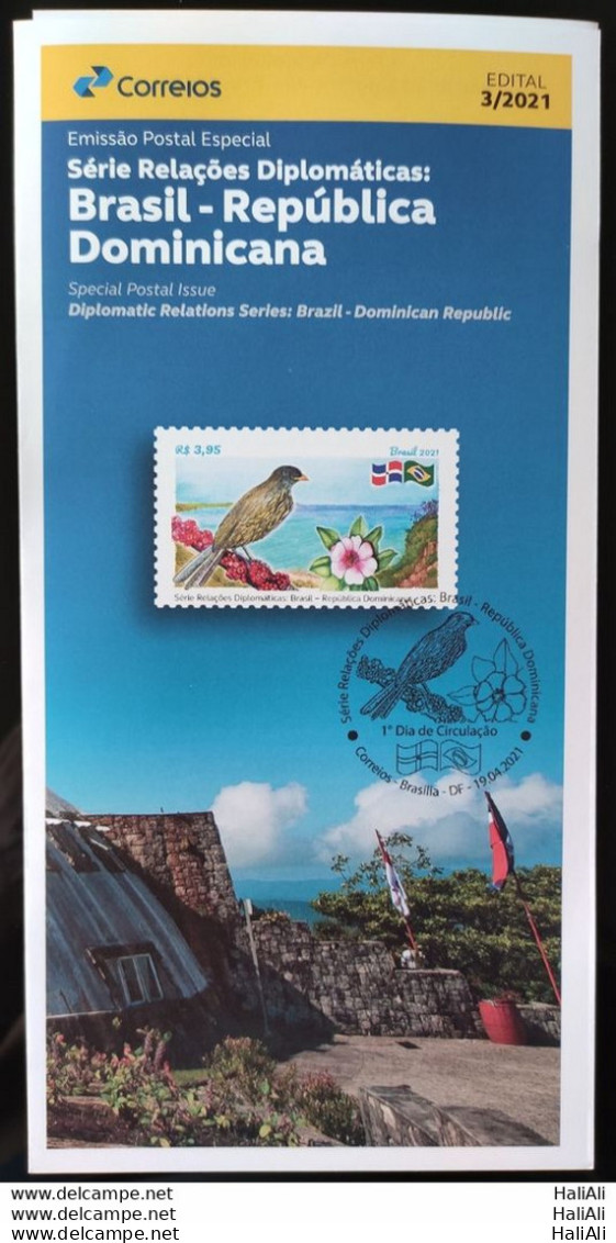 Brochure Brazil Edital 2021 03 Diplomatic Relations Dominican Republic Ave Flag Flower Sea Without Stamp - Covers & Documents